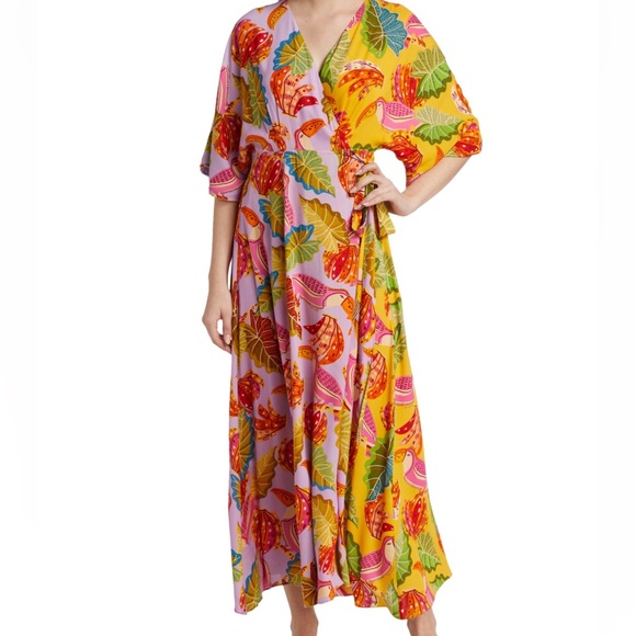 FARM Rio Mixed Beaks & Bananas Maxi Wrap Dress Size S NWT - Picture 8 of 13